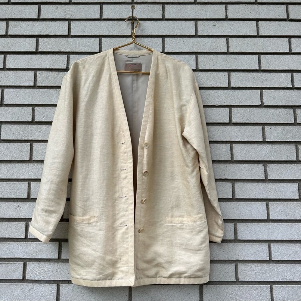 Vintage Bogner West Germany Linen Jacket Blazer Cream Yellow Size 12